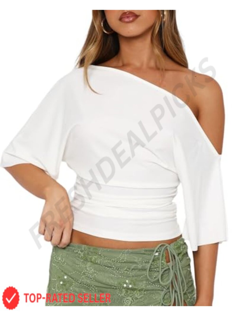 Women's Off Shoulder Ruched Short Sleeve Y2K Going Out Top